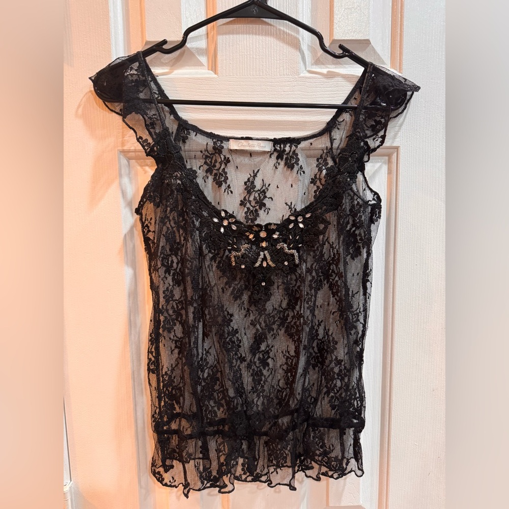 Charlotte Russe Black Lace Overlay Top